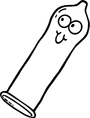 Illustration eines glockenförmigen Kondoms mit Augen und Nase