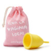 Einhorn Menstruationstasse Größe M mit Aufbewahrungssäckchen auf dem Viva la Vagina loca! steht