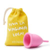 Einhorn Menstruationstasse Größe S mit Aufbewahrungssäckchen auf dem Viva la Vagina loca! steht