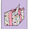 Illustriertes einhorn Geschenkpapier mit Einhornhorn und in Geschenkpapier eingepackten Tieren