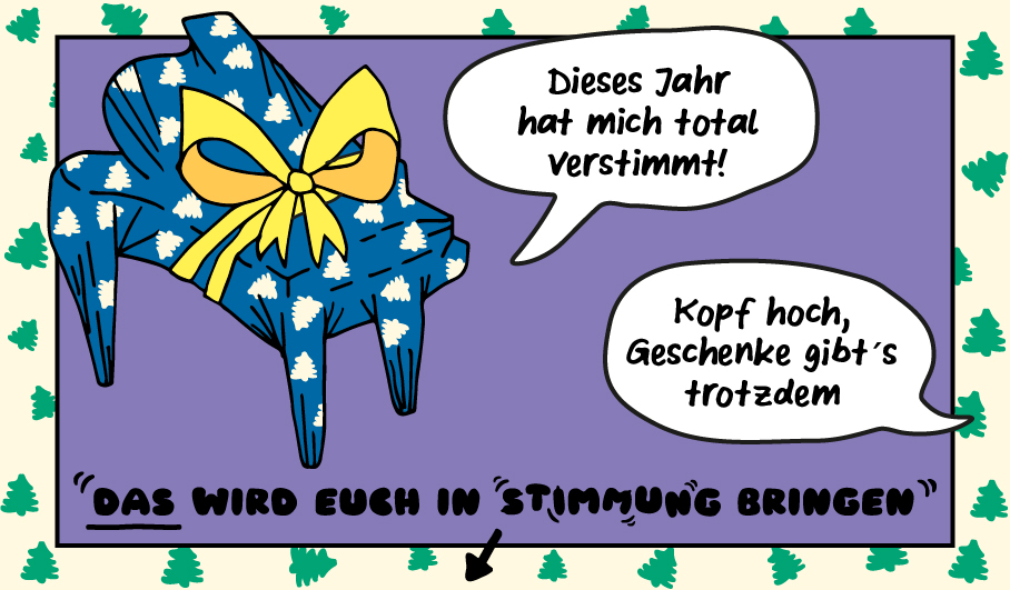 Klavier in Geschenkpapier eingepackt