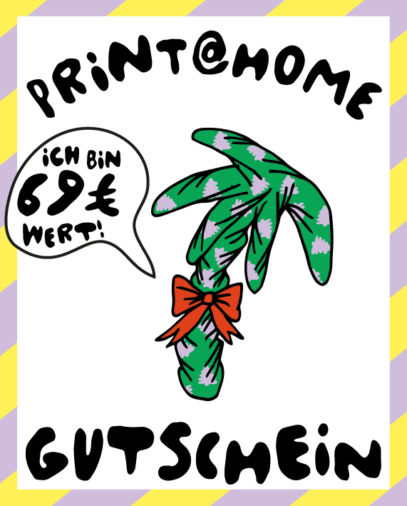 Illustrierte in Geschenkpapier eingepackte Palme einhorn 69 Euro Gutschein